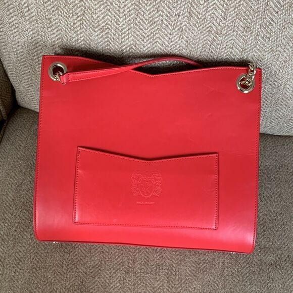 BRUNOMAGLI SMOOTH LEATHER CHAIN EXPANDABLE TOTE - RED - Picture 6 of 12